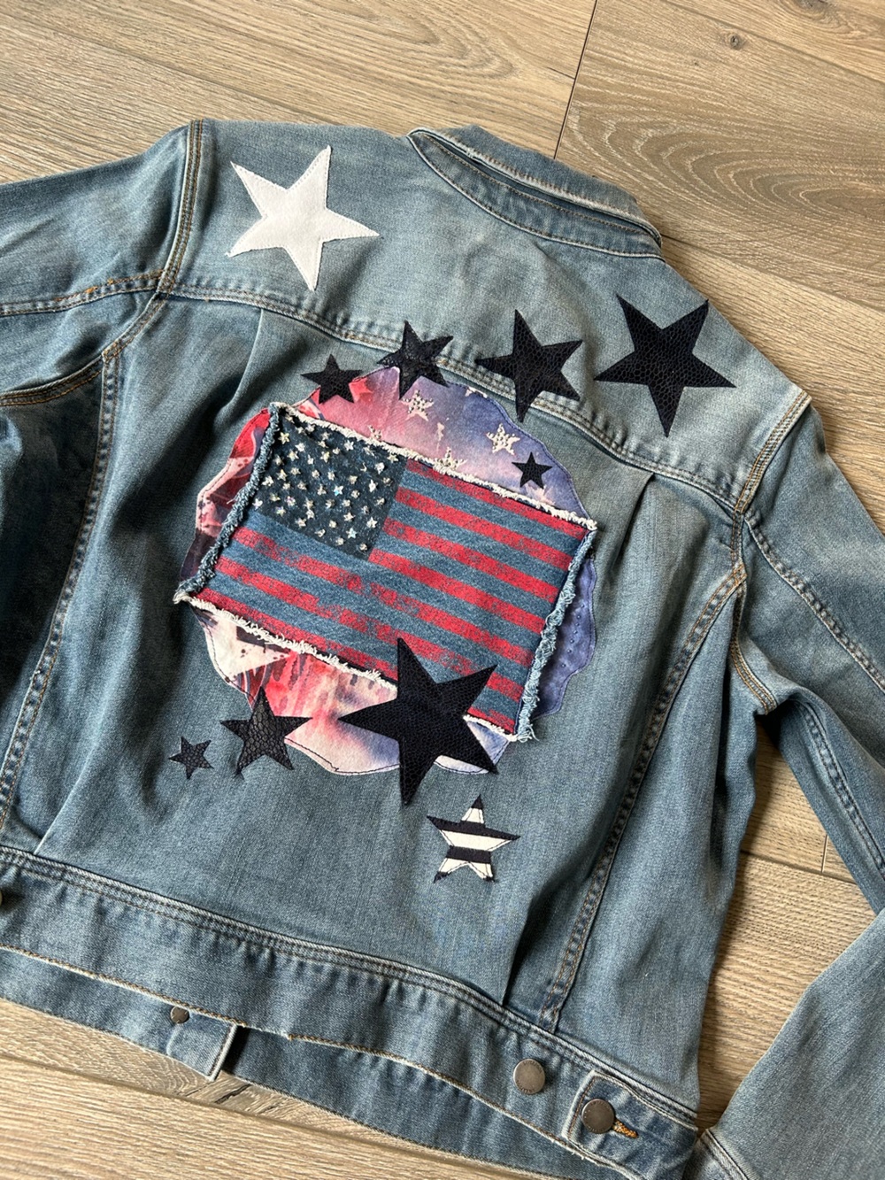 Liverpool Blue Denim USA Embellished Americana Jean Jacket Size Large